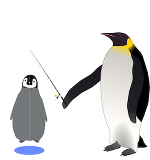釣りをしている皇帝ペンギンのイラスト
